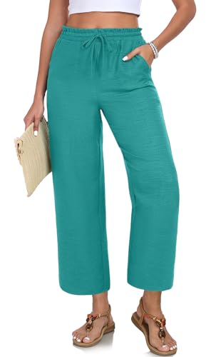 Image of EDUWU Women Casual Pants Loose High Waist Cropped Palazzo Beach Pants Summer Outfits 2026 Trendy