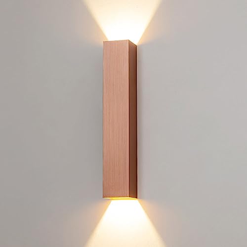 Lampada da parete a LED lunga 17 pollici Lampada da parete moderna minimalista rettangolare per interni, 6W * 2 applique da parete in alluminio spazzolato per bagno, corridoio (Colore : Oro rosa)