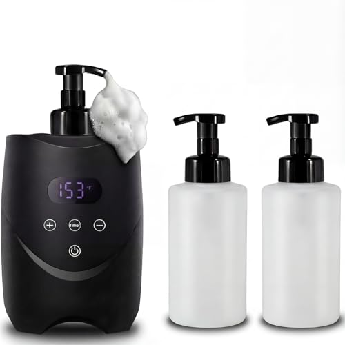 Professional Hot Lather Machine for Shaving, 2×500ml Foam Bottles, Large Capacity Foam Warmer, Ideal for Home, Salon & Barber Shop - Black