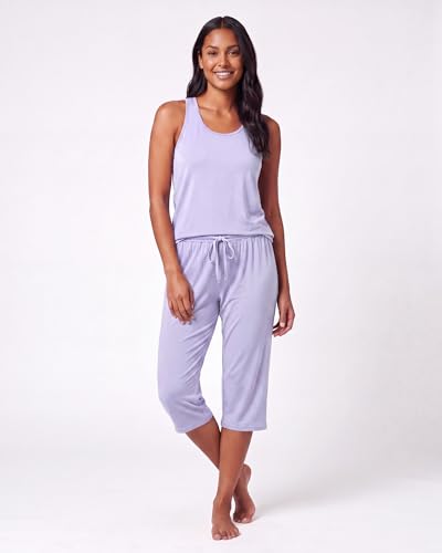 Image of Real Essentials 2 Pack: Women's Tank Top & Capri Pajama Set - Super-Soft Sleeveless Summer Loungewear (Plus Size Available)
