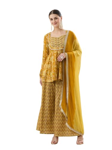 Image of MOKOSH Women's Cotton Printed Peplum Kurta Sharara Set with Dupatta