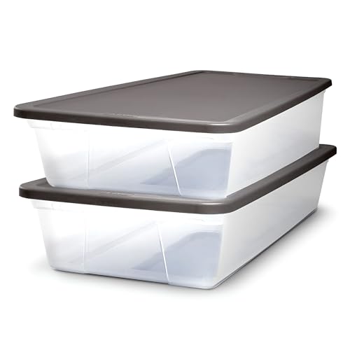 HOMZ 2-Pack Snaplock, Small Clear Plastic Storage Organizer Bins w/ Lids, 28 Quart, Gray – Stackable Container Boxes for Bedroom, Bathroom, Garage, and Office Organization