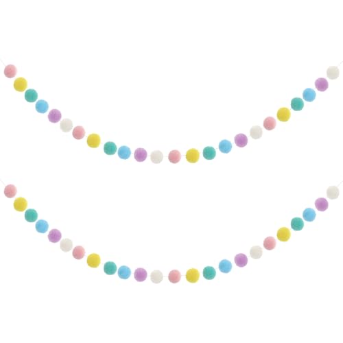 2 Pcs Pom Pom Garland 9.8 Feet 30 Balls Felt Ball Garland Pastel Ball Banner Cute Pompom Decorative Garland Rainbow Colorful Ball Ornament Garland for Party Supplies (6 Macaron Colors)