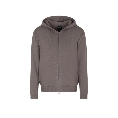 Chiusura lampo Armani Exchange Cozy, Long Sleeve Back Logo Patch Hood Maglione Cardigan, Dark Gull Gray, S Uomo
