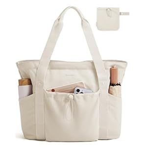 BAGSMART Foldable Tote Bag with Drawstring Bag, Large Tote Bag Shoulder Bag Top Handle Handbag for Travel, Work, Beach, Gym