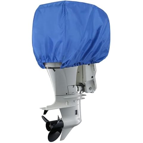 Explore Land Outboard Motor Cover - Waterproof 600D Heavy Duty Boat Engine Hood Covers - Fit for Motor 225-300 HP, Blue Cover