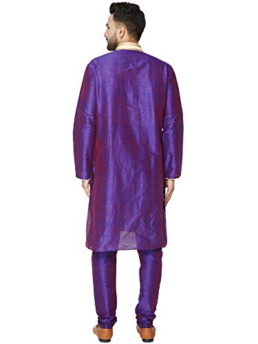 Image of SKAVIJ Men's Art Silk Embroidered Kurta Pajama Set Woven Design Festive Party Dress