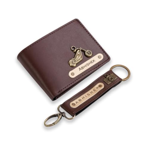 Image of Personalized Name & Charm Leather Wallet & Keychain (Dark Brown) Giftset for Men|Customized Birthday Anniversary Corporate Gift for Man|Gifts for Men|Secret Santa Gifts for Office Staff Dark Brown