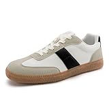 Rihero Men's Fashion Sneakers Comfortable Tennis Walking Shoes Lace-Up Non Slip Skate Casual Sneakers White Black Size 10.5