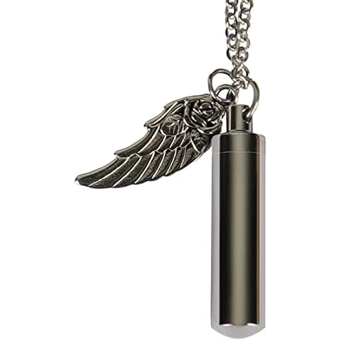 YARCHONN Cremation Jewelry Necklace for Pets Ashes,Stainless Steel Pendent Locket for Men Women Memorial Jewelry Urns Gifts Charm for Ashes Hair Dried flower with Filling kit (stainless wings) Cover