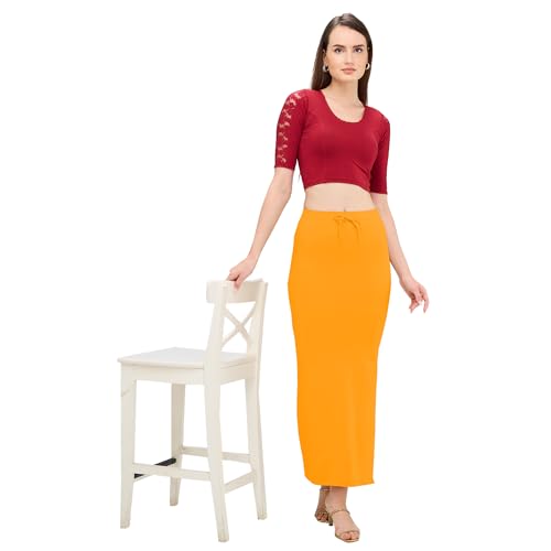 Image of DESI GIRL Cotton Lycra Stretchable Saree Shapewear Petticoat with Drawstring for Women | Fishcut Saree Petticoat with Side Slit for Easy Movement | Saree Shaper | Long inskirt