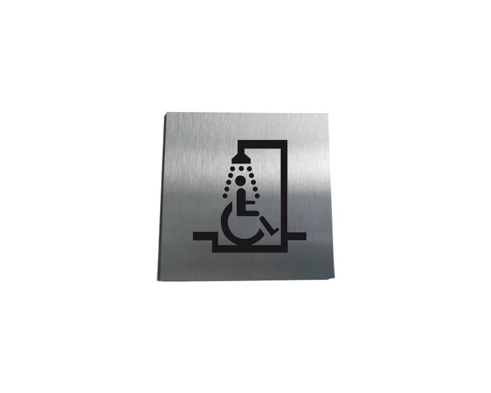 AUA SIGNALETIQUE - Plaque Aluminium Brossé Douche PMR 130x130 mm, Argent, 130 x 130 mm - Image 2