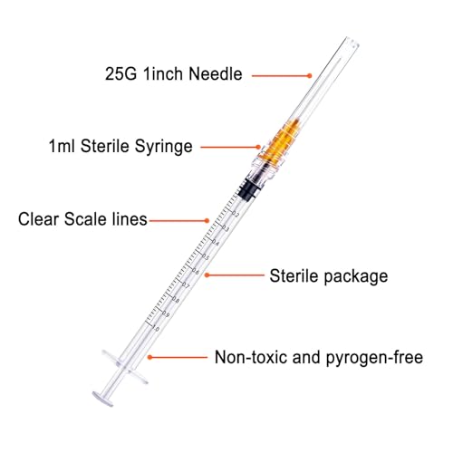 1 ml Syringe with Needle,25G 1inch Syringe with Needle,25 Pack Individually Sealed