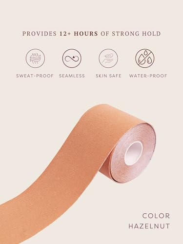 Image of Krvvy Uplift Body Tape Kit | Instant Lift & Shape Boob Tape | 5 Pairs of Disposable Nipple Pasties | Sweatproof | Strong Adhesive | All Bust Sizes | for Deep Necklines & Backless Outfits