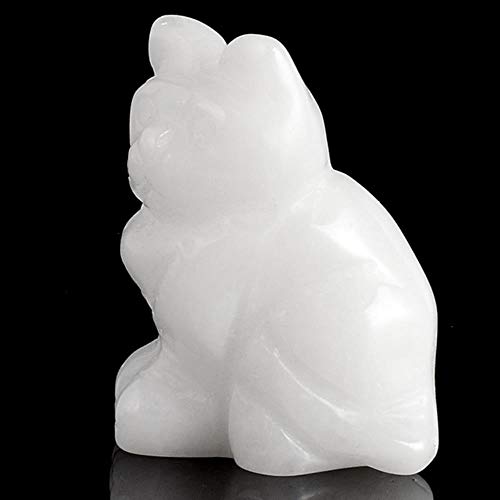 FUYIO 1.5 inch Crystal Cat animal Statue Carved Cute Cat Figurine Gemstone Figurines for Home Decor Chakra Healing Fun Toys as Gifts,white jade