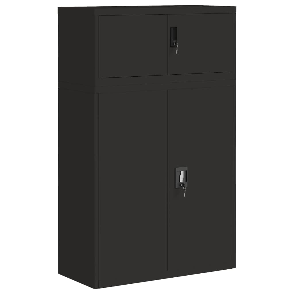 Armadio Classificatore Nero in Acciaio Verniciato a Polvere 90x40x145 cm con Serratura e 2 Ripiani Regolabili per Archivio Documenti Ufficio Organizzazione