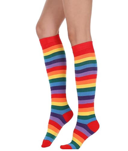 Image of Women's Knee High Athletic Socks Casual Stripes Tube Socks Outdoor Sport Socks