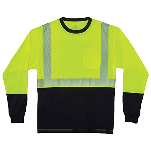 Ergodyne GloWear 8281BK ANSI Black Bottom High Visibility Long Sleeve Reflective Safety Shirt, Lime, X-Large