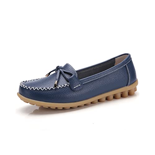 Image of Momuk Women's Penny Loafers Leather Driving Moccasins Slip On Boat Shoes Fashion Comfort Flats