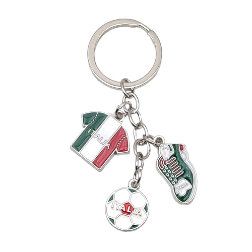 Leddy Living Porte-clés Football Italie 9 cm – Design articulé en métal émaillé avec ballon, divisé et chaussure – Accessoire pour sac, voiture et maison – Idée cadeau homme et femme fans, Tricolore.,