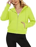 MAGCOMSEN Zip Up Hoodies for Women Full Zipper Cropped Fleece Jacket Athletic Yellow Green M
