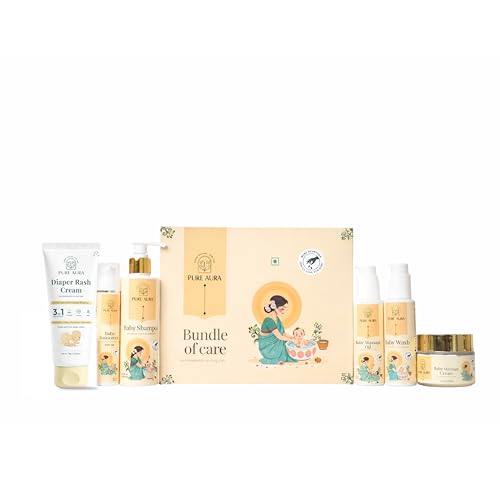 Image of Pure Aura Ayurvedic Baby Wellness Kit - Doctor Recommended Baby Lotion, Body Wash, Massage Oil, Face Cream, Rash Cream & SPF 30 Sunscreen Combo