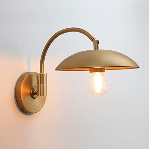 Pathson Adjustable Wall Sconce, Industrial Swing Arm Wall Lamp Hardwired With Metal Base, Retro Indoor Wall Light Fixtures Decor For Hallway Bedside Living Room (Brass) #TOP6
