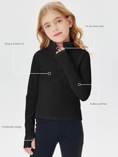 Haloumoning Girls Half Zip Pullover Sweatshirt Long Sleeve Workout Shirts Mock Neck Athletic Cropped Tops2