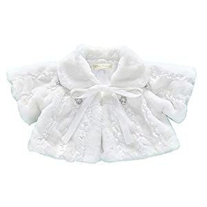 Bow Dream Baby Girls Christening Baptism Princess Faux Fur Cape Shoulder Coat Special Occasion Formal Party