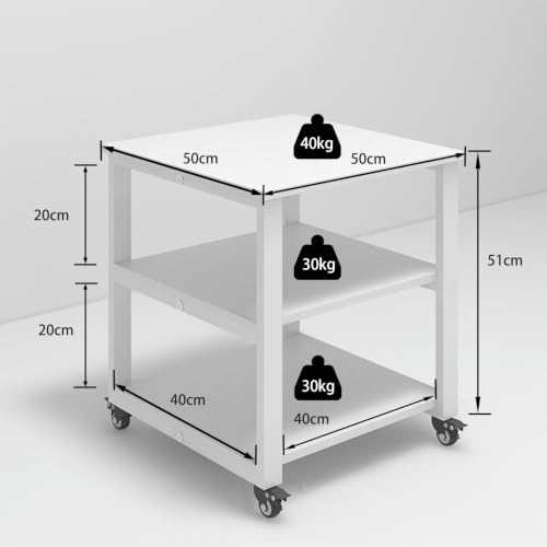 Miniatura 2 de Puncia 50 X 50 X 51 Cm Soporte Para Impresora Estante De 3 Niveles Con Ruedas Universales Mueble Móvil Oficina Para Impresora De Madera Y Metal Carro De Almacenaje Para Despacho Escuela Estudio Blanco