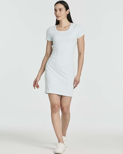 Image of Real Essentials 3 Pack: Women's Ribbed Mini Dress - Short Sleeve T-Shirt Dress Slim Fit Casual Summer Dress