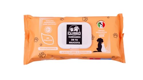 Quibropets Feuchttücher mit Neemöl für die Pfotenhygiene von Hunden und Katzen, gründliche und effektive Reinigung in einem Schritt, Pfotenreiniger für Haustiere, 40 Stück