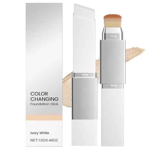SUJEBKC Barra Base Maquillaje Que Cambia Color,Barra Crema Cubriente Bar ra Basemaquillaje Blanca Con Cobertura Completa A Media,Para Todo Tipo Pieles,Con Cabezal Brocha(Marfil)