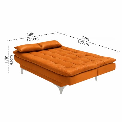 Image of Casaliving Danny 3 Seater Sofa Cum Bed Leatherette Fabric (Orange) with Two Cushions Perfect for |Home Living |Office Room and Guest Room Premium Sofa