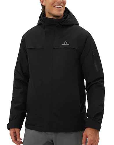 Pioneer Camp Herren Skijacke Wasserdicht Warm Atmungsaktiv Snowboardjacke Winterjacke mit Kapuze Outdoorjacke Schwarz Größe:M