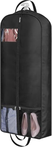 MISSLO 137cm Anzug Kleidersack für Reise, Schutzhülle mit 15cm Zwickel für Damen, Herren Anzugtasche Travelite Lang Kleiderhülle mit 4 Griffe und Taschen für Mäntel, Kleidung, Schwarz