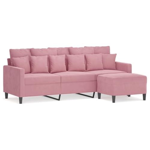 Sofá de 3 plazas en terciopelo rosa de 180 cm con práctico taburete a juego 3