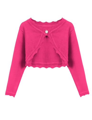 Image of Arshiner Girls Open Front Bolero Shrug Kids Long Sleeve Cropped Elegant Cardigan Knit Sweater