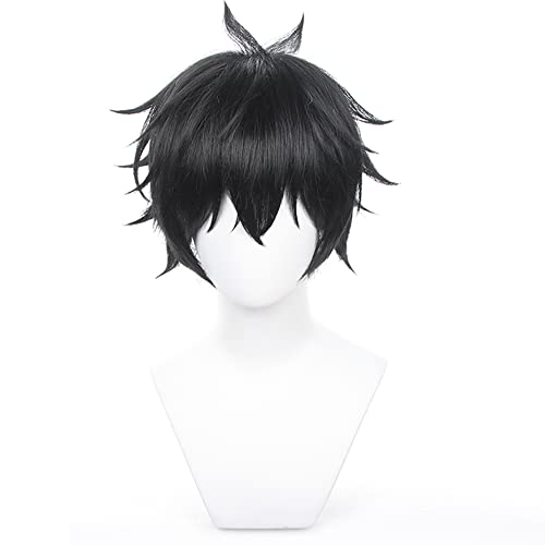 Image of Anime Black Short Wigs with Bangs Men Short Straight Wig Layered Haircut Wig Game Dragon Lunae Cosplay Wigs Halloween,Christmas,Comic con,Game Show,Party