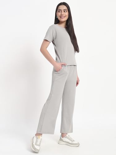 Image of Vogaan Women's Summer 2 Piece Co-Ord Set for Women Casual Short Sleeve Crop Top Wide Leg Sweat Pants for Travel Vacation Outfits Lounge Sets