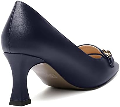 SHOWFOREST Women's Solid Metal Business Matte 2.5 Inch Fashion Spool Mid Heel Slip On Square Toe Pumps Shoes Navy Blue Size 7 - Con Los Tacones Bien Puestos | Image 4