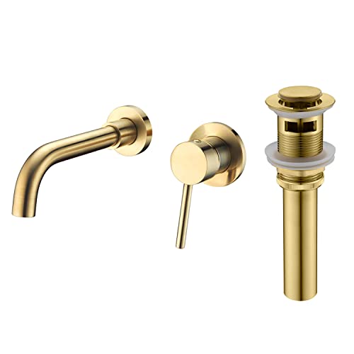 Nfusrxmbk Gold Wall Mount Bathroom Faucet S1394bgi + S7304bg Pop Up Drain With Overflow