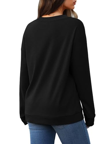 WIHOLL Women's Oversized Black Sweatshirts Loose Fit Lightweight Cozy Sweaters Work School Outfits for Teachers XL