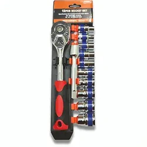 Image of Tool kit 12 in 1 Socket set Chrome Vanadium Combination half Socket Wrench Set with Ratchet Spanner Car Repair Tool Set (1 /2 RATCHET HANDLE)
