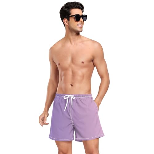 Purple Gradient Swimming Shorts for Men Men 2In1 Workout Running Shorts with Pockets and Compression Liner Swimwear Quick Dry Elastic