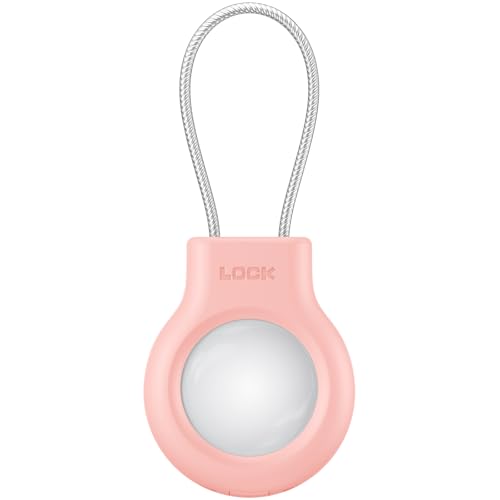 Image of Meliya at Holder for Apple at Secure Holder with Wire Cable, 4 Pack Air Tag Lock Case Keychain Key Ring Key Chain Luggage Tag for Keys, Luggage & More - Pink