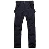 YEEFINE Pantalones de nieve impermeables para hombre, aislados, pantalones de esquí para exteriores, cálidos, desmontables, con tirantes para snowboard (negro, L)