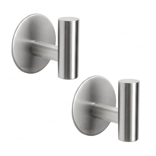 FRACOMO 2 Ganchos Adhesivos de Pared Resistentes, Ganchos Baño sin Taladro Acero Inoxidable 304, Ganchos Impermeables Baño Antióxido, Ganchos Adhesivos Fuertes para Toallas y Colgador de Ropa Adhesivo