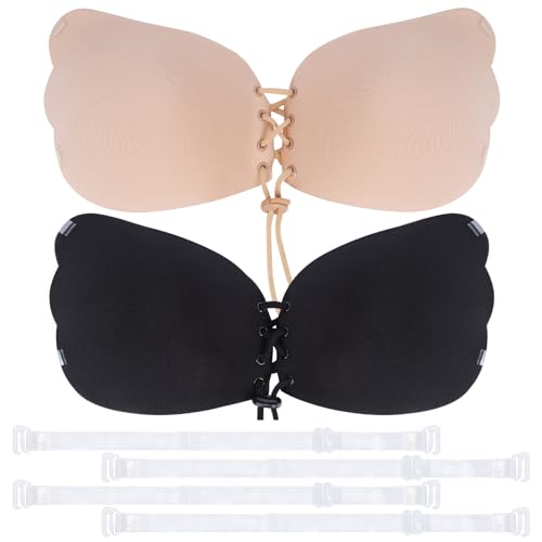 Soutien-gorge adhésif invisible Lancry lot de 2 avec bretelles transparentes pour robe dos nu