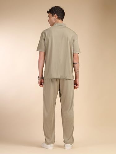 Image of Thomas Scott Men's | Relaxed Fit | Solid | 100% Polyester | Co-Ord Set With Short Sleeves & Spread Collar